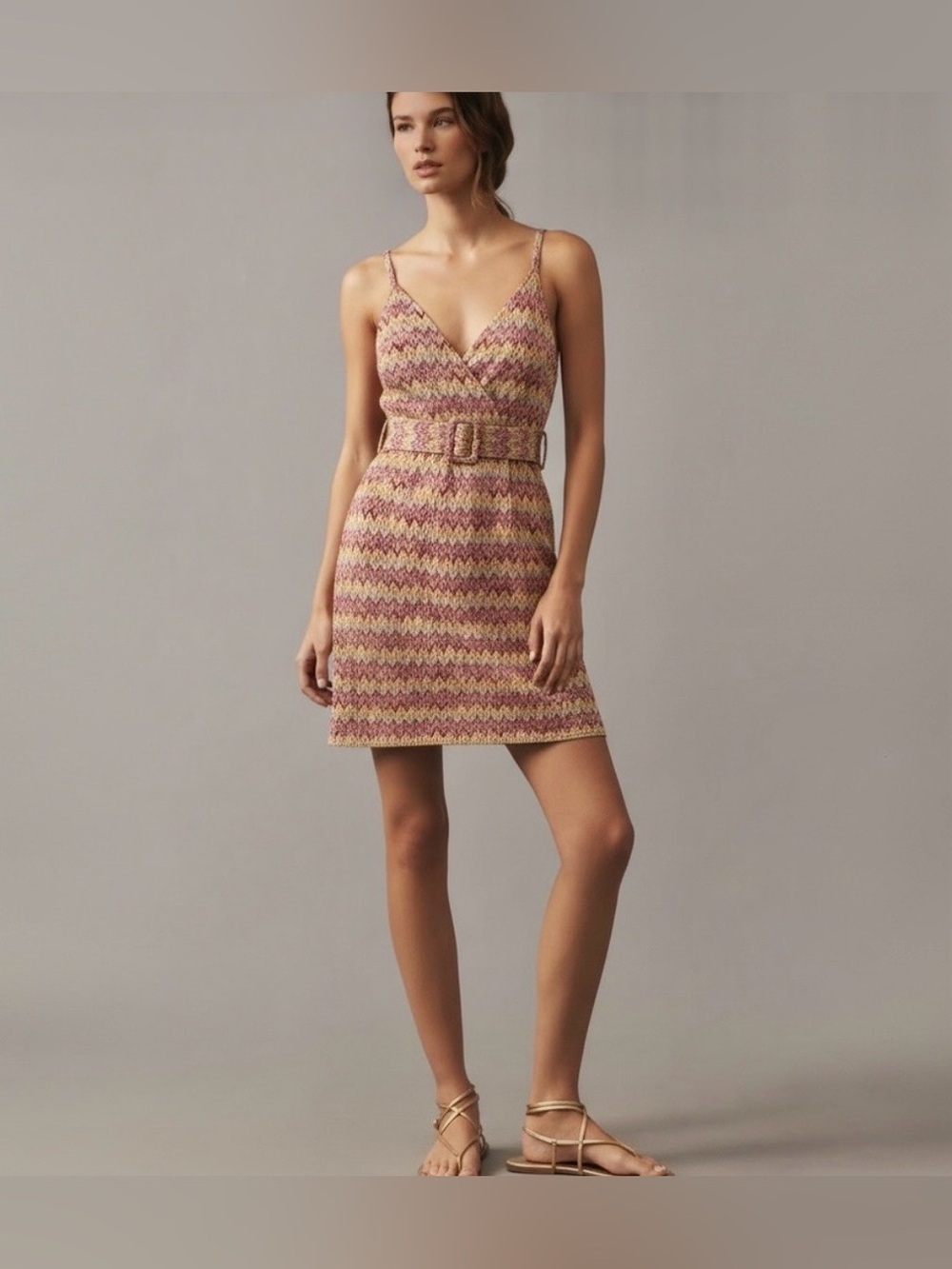 Siena Women's Printed Belted Sheath Pink Multi MIDI Dress - Picture 4 of 6